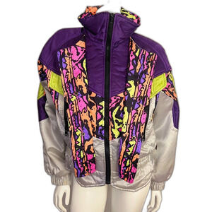 Vintage 90s Ski Jacket Silver Purple Colorful Winter Coat Women's Size S Rave